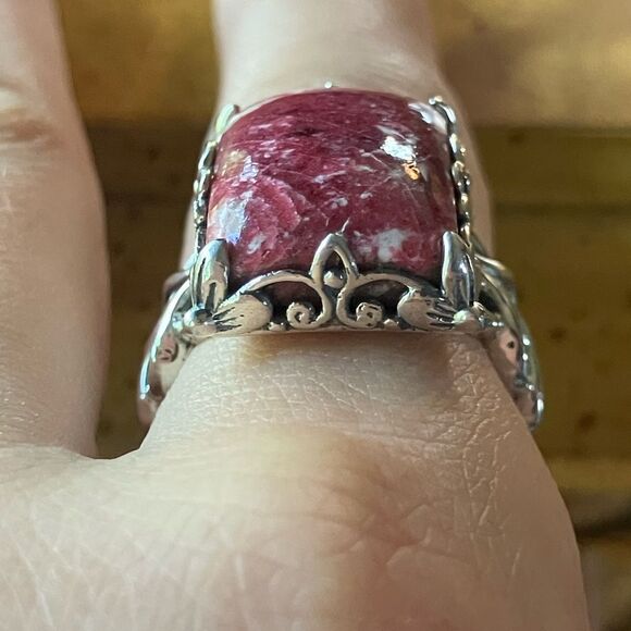 Norwegian Thulite Sterling Silver Cocktail Ring Size 8 - Picture 2 of 9